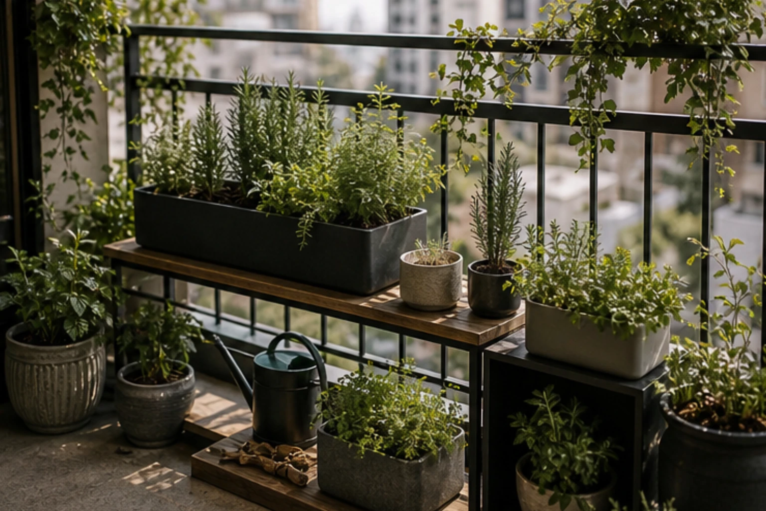 balcony garden edit with compact planters herbs rails and outdoor-ready plant pieces